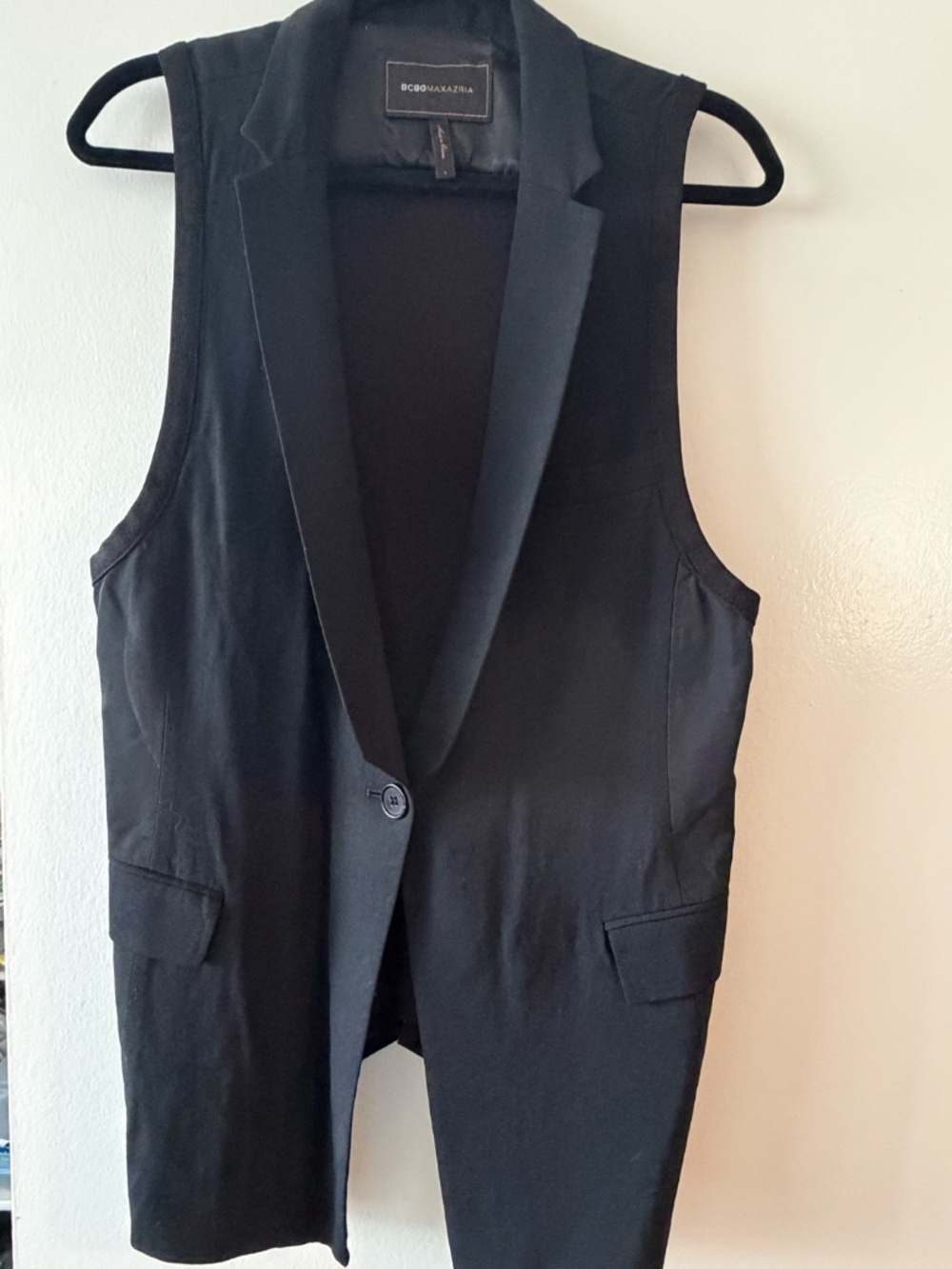 BCBGMAXAZRIA Long Black Tuxedo Vest Single Button Size L
